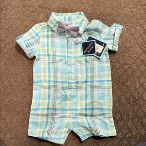 Andy and Evan Plaid Baby Romper with Bow Tie